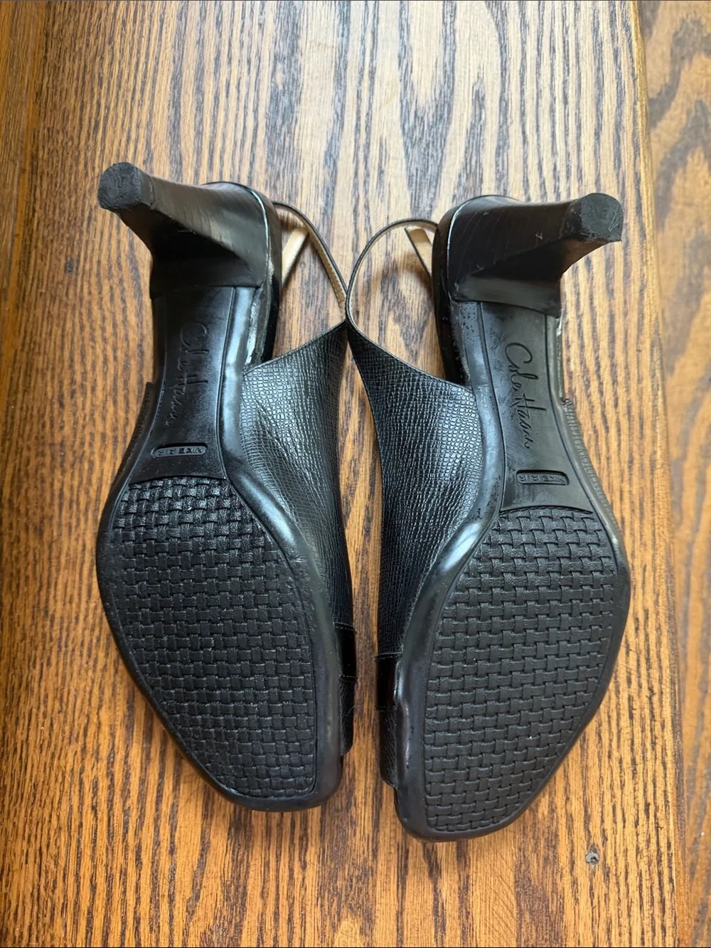 Cole Haan (w/Nike Air) Black Slingback Peep-Toe Heels with Buckle Accent